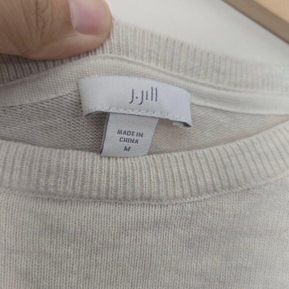 J. Jill Polka Dot Embroidered Sweater Size M Cream Oatmeal 3/4 Sleeve Cotton - Picture 5 of 8